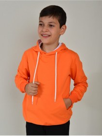 Resim KİDSPİTİRCİK Unisex Çocuk Turuncu Kapüşonlu 2 Ip Penye Sweatshirt 4-mevsimlik 