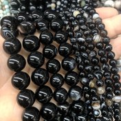 Resim Doğal Siyah Çizgili Oniks Akik Taş Boncuklar - Beyaz & Kahverengi Mermer Desenli Cilalı Yuvarlak Değerli Taş Boncuklar, 4/6/8/10mm Boyutlarında DIY Takı Yapımı için, Bileklikler, Kolyeler (15" İplik), Takı Yapımı İçin Boncuklar, Boncuk Tasarımı 