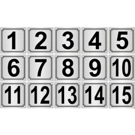 Resim Metal Kapı,masa,dolap Numarası 15cmX15cm 15 Adet (1..15) Gümüş Renk Metal 