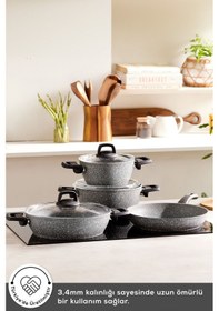 Resim Karaca Gris Biogranit 7 Parça İndüksiyon Tabanlı Tencere Seti Gri 