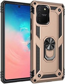 Resim Nevarium Galaxy A91 (S10 Lite) Uyumlu Kılıf Tank Yüzüklü Yüksek Korumalı Silikon - Gold 