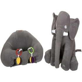 Resim Çıngıraklı Gri Bebek Destek Oturma Minderi Ve Gri Uyku Fili 