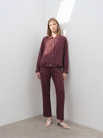 Resim Beli Ayarlanabilir Geniş Paça Pantolon Bordo - Bordo / 40 