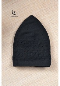 Resim Erkek İnce Orlon Takke Makine İşi El Örmesi, Standart Beden Siyah 