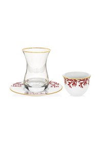 Resim Mercan Kırmızı 18 Parça Çay + Mırra Set Hediye Kutulu Beyaz - Mavi 