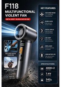 Resim Multifonksiyonel Hava Üfleyici 130.000 Rpm Çift Bataryalı Güçlü Mini Blower & Vakum 1 Adet 
