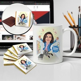 Resim Mutluluktan Havalara Uçuyorum Karikatürlü Kupa ve Çikolata 