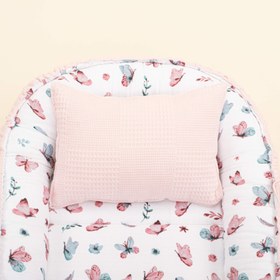 Resim Babynest ve Yastık - Çift Taraflı - Pembe Waffle - Kelebekler 