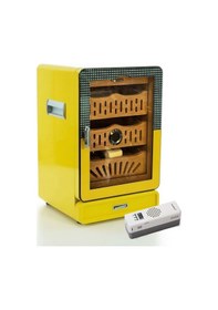 Resim Elektronik Nemlendiricili Camlı 4 Çekmeceli Puro Kutusu Humidor Sarı 