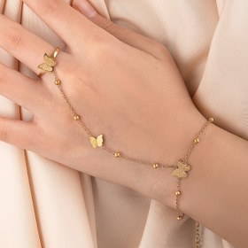 Resim 1 adet Zarif 18K Altın Kaplama Kelebek Şanslı Bilezik, Mat Boncuklar, Ayarlanabilir Halka ve Arka Zincir - Günlük Giyim ve Partiler için Mükemmel, Mardi Gras için İdeal Hediye 