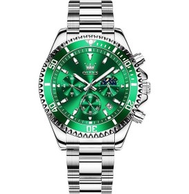 Resim Rogfer Olevs 2870 Erkekler Çok Fonksiyonlu Kronograf Üç Gözlü Su Geçirmez Kuvars Saat Yeşil Gümüş Çok Renkli Çok Renkli 