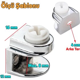 Resim Badem10 Raf Ahşap Cam Tutucu Cam Etejer Düz Metal Krom Plastik Vidalı 