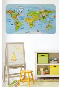 Resim Eğitici Dünya Haritası Dünya Atlası Çocuk Ve Bebek Odası Duvar Sticker-60x105-3778 - Renkli Çok Renkli 