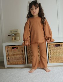 Resim Asortik Kids Kız Çocuk Bürümcük Kumaş 2'li Set Balon Kol Bluz + Pantolon-F110-JLB-083 