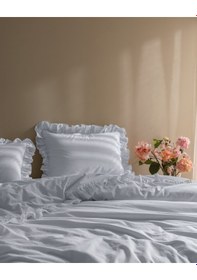 Resim Madame Coco Obernai Tek Kişilik %100 Pamuk Fırfırlı Düz Yıkamalı Nevresim Takımı - Mavi 8684427302316 Mavi 