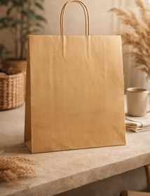 Resim Saplı Kraft Kağıt Alışveriş Çantası 44x33,5 cm Dayanıklı Karton Poşet 1 Adet 