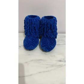 Resim Merut Style El Örgüsü Kadifeip Koyu Mavi Püsküllü Ev Botu Panduf 