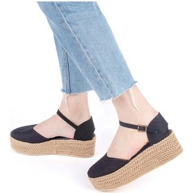 Resim Gerçek Elişi Platformlu Poli Taban Espadril Dolgu Topuk Keten Espadril Handmade Siyah 