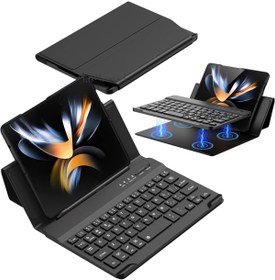 Resim m.tk moveteck Samsung Galaxy Z Fold 2 Uyumlu Klavye Li Kılıf Kablosuz Wireless Bluetooth Bağlantılı Manyetik Kıpta 