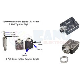 Resim FANO (5 Adet) SoketKonektor Ses Stereo Dişi 3,5mm 5 Pinli Tip ADış Dişli 