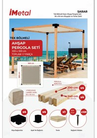 Resim Sarar Tek Bölümlü Pergola Seti 90 x 90 MM Ahşap ve Tente Dahil 