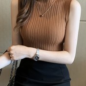 Resim Kadınlar için Seksi Dar Kesim Kabartmalı Kolsuz Üst - Omuz Açık Yüksek Yaka Esnek Katmanlama Parçası İlkbahar/Sonbahar İçin, Çok Yönlü İç Giyim & Dış Giyim, Düz Renk Makinede Yıkanabilir, Mevsimsel Moda, Omuz Açık Tasarım, Yüksek Elastik Örme 