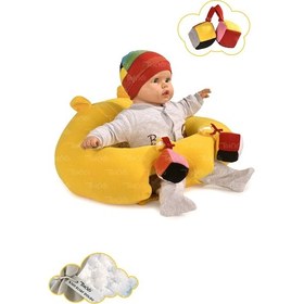 Resim Oyuncaklı Bebek Oturma Destek Minderi - Devrilmez Bebek Koltuğu - Büyük Bebek Oturağı Sarı 