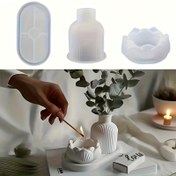 Resim 3 Adet Oval Silikon Kalıp - DIY Epoksi Reçine, Beton ve Alçı El Sanatları için Yeniden Kullanılabilir Çok Amaçlı Dekoratif Tepsiler, Kabartmalı & Düz Tasarımlı Vazolar ve Mumluklar, Takı Sergileme, Ev Dekoru, Zarif Süsler, El Sanatları Tutkunları İçin 