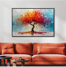 Resim Yağlı Boya Dokulu Tablo Tek Renkli Ağaç Siyah Çerçeveli U01010-178850 