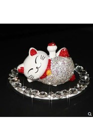 Resim LUCKY CAT Şans Kedisi Sallanan Pati Güneş Enerjili Araç Süsü / Keyif Lucky Cat Taşlı Kırmızı Kolyeli 11 X 7 X 