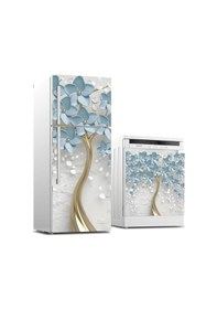 Resim Buzdolabı Ve Bulaşık Makinası Beyaz Eşya Sticker Kaplama 3d Mavi Yaprak 