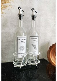 Resim Beyaz Standlı Akıtıcılı Şeffaf 750 Ml Beyaz Etiketli Yağlık Yağda 