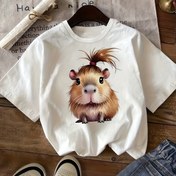Resim SCKMEU Sevimli Kapibara Baskılı Kız Çocuk T-Shirt - Yumuşak Esnek Örgü Kumaş, Yuvarlak Yaka Rahat Üst Gençler ve Gençler İçin, Bahar Yaz Sonbahar Eğlenceli Hayvan Tasarımı, Sevimli T-Shirt'ler 