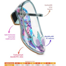 Resim Kiko Kids Unicorn Kız Çocuk Şeffaf Topuklu Abiye Ayakkabı Su Yeşili Mikrofiber Malzeme ile 