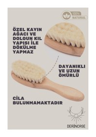 Resim İsme Özel %100 Doğal Keçi Kılı Bebek Saç Fırçası ve Kayın Ahşap Şimşir Tarak + Bez Kese Hediyeli 