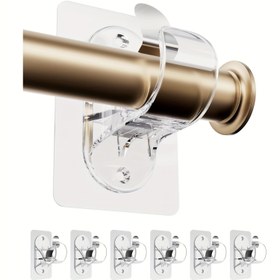 Resim 2/4/6 adet Deliksiz Perde Çubuğu Askıları, Kendinden Yapışkanlı Perde Çubuğu Tutucular, Delme Gerektirmez, Çivi Gerektirmez, Ağır Yük Taşıma Kapasitesine Sahip Yapışkanlı Çubuk Kancaları (Şeffaf) 