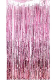 Resim Metalize Arka Fon Kapı Perdesi Pembe 100x200 Cm 