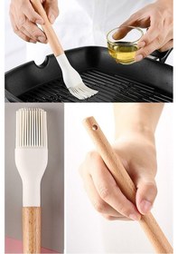 Resim Morponi Silikon Fırça Bambu Saplı Silikon Yumurta Fırçası Kremrengi 1 Adet 