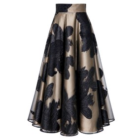 Resim FLORAL DESEN JAKARLI KLOŞ ETEK BEJ - 42 / Bej 