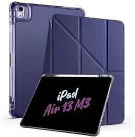 Resim iPad Air 13 İle Uyumlu 2025 M3 Kalem Bölmeli Standlı Akıllı Fuchsia Trifolding Tablet Kılıfı Lacivert 