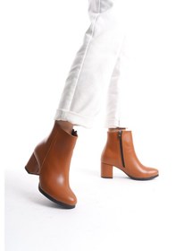 Resim Kadın Liva Düz Topuklu Kısa Bot Taba Deri 