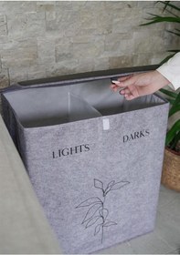 Resim Keçe Katlanabilir Çamaşır Sepeti Çift Hazneli 53x33x60 Cm Gri 