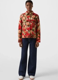Resim Jaclyn Çiçek Desenli Relaxed Fit Denim Kadın Ceket - Kırmızı-Yeşil / L 