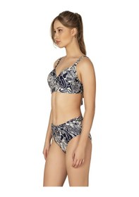 Resim Endeep Kadın Büyük Beden Destekli Büzgü Detaylı Şal Desenli Bikini Takımı-beyaz-mavi 