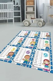 Resim Çarpım Tablosu Temalı Yıkanabilir Eğitici Çocuk Odası Oyun Halısı ÇOCUK-45, Mavi, 60 x 150 