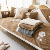 Resim 1 Adet Şu Kadife Peluş Köpek Koltuk Örtüsü - İşlemeli Yavru Tasarımı, %100 Poliester, Evcil Hayvan Dostu Kaymaz Kanepe Koruyucu, 1-4 Kişilik Koltuklar İçin, Makinede Yıkanabilir Tüm Mevsim Ev Dekoru, İşlemeli Desenli Yumuşak Dokulu Koltuk Kılıfı 