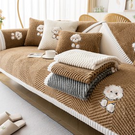 Resim 1 Adet Şu Kadife Peluş Köpek Koltuk Örtüsü - İşlemeli Yavru Tasarımı, %100 Poliester, Evcil Hayvan Dostu Kaymaz Kanepe Koruyucu, 1-4 Kişilik Koltuklar İçin, Makinede Yıkanabilir Tüm Mevsim Ev Dekoru, İşlemeli Desenli Yumuşak Dokulu Koltuk Kılıfı 