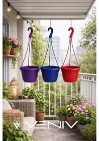 Resim 3 Adet Askılı Dekoratif Saksı - Askılar Dahil- 18 Cm X 12 Cm 