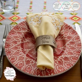 Resim Cappuccino Renk, Günlük Yemeklere Kişiselleşmiş Zarafet Katan, Isim Yazılabilen Peçetelik 4' Lü Set 