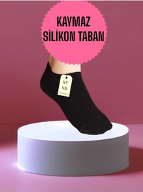 Resim Babet Çorap Görünmez Çorap Spor Yoga Pilates Sneakers Kaymaz Silikon Taban 36-40 Siyah Renkli 